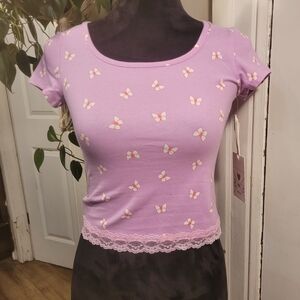 Lilac Butterfly Print Crop Top